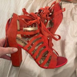 Sam Edelman coral lace up heels